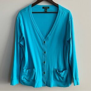 Lauren Ralph Lauren Women’s Blue Gold Button Cardigan 3X